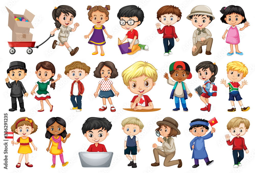 Large set of children doing different activities Large set of children doing different activities