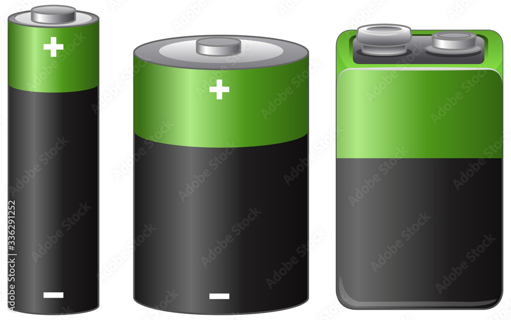 Three sizes of battery on white background Three sizes of battery on white background