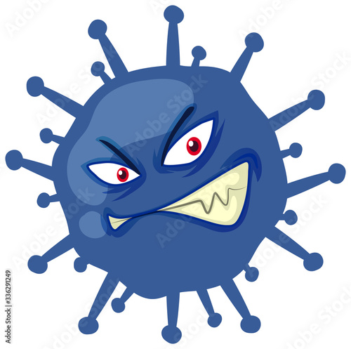 Single virus cell with scary face on white background