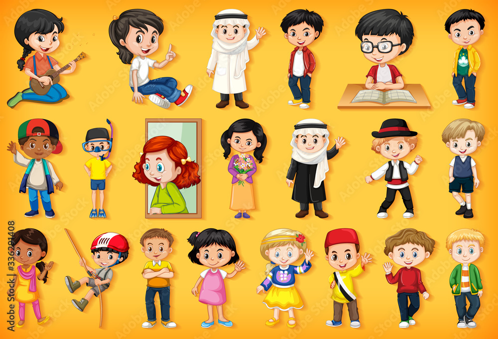 Large set of children doing different activities Large set of children doing different activities