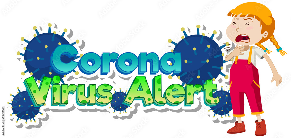 Naklejka premium Poster design for coronavirus theme with sick girl coughing