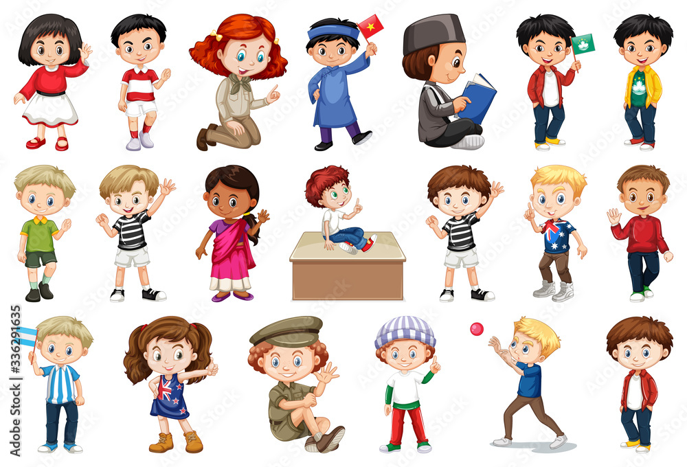 Large set of children doing different activities Large set of children doing different activities