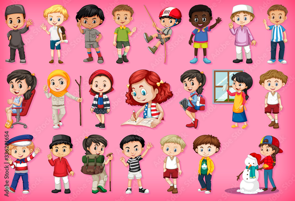 Large set of children doing different activities Large set of children doing different activities