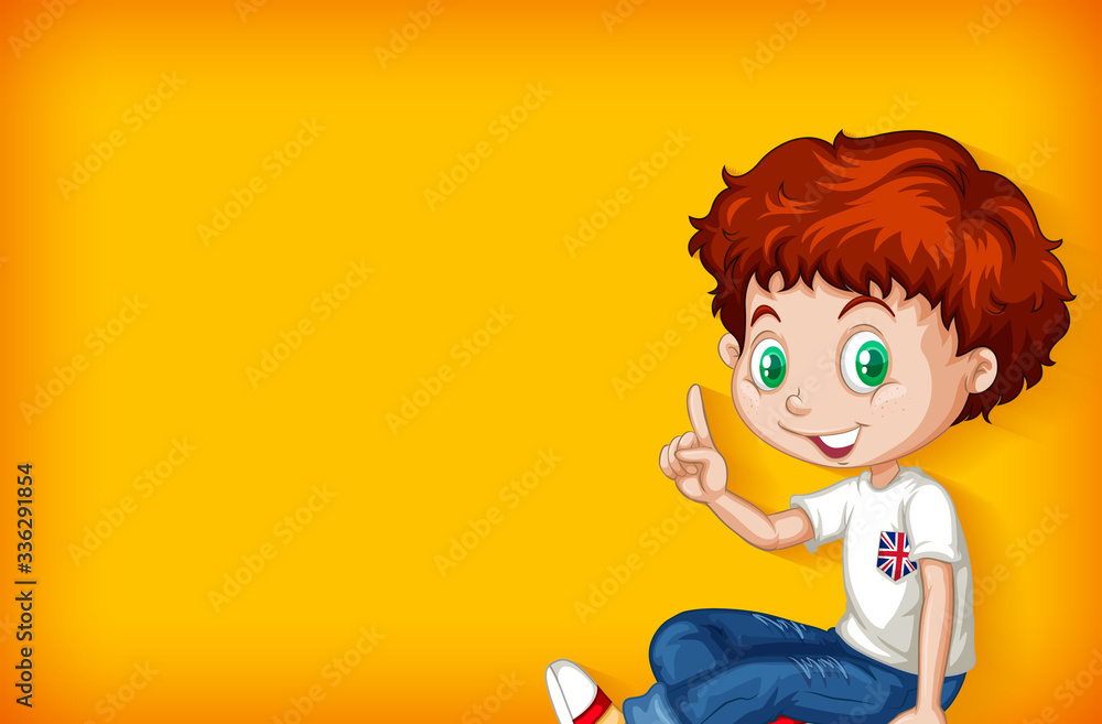 Background template with plain color wall and happy boy Background template with plain color wall and happy boy