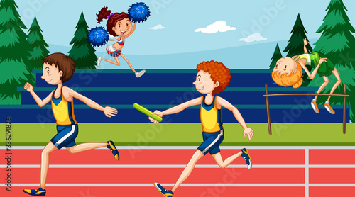 Scene with people doing track and field sports