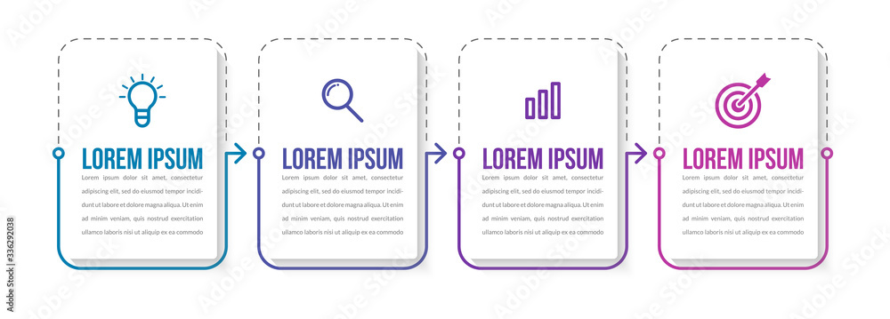 Minimal Business Infographics template. Timeline with 4 steps, options and marketing icons .Vector linear infographic with four conected elements. Can be use for presentation. Minimal Business Infographics template. Timeline with 4 steps, options and marketing icons .Vector linear infographic with four conected elements. Can be use for presentation.