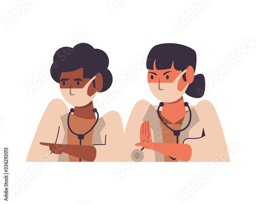 interracial female doctors using face masks characters