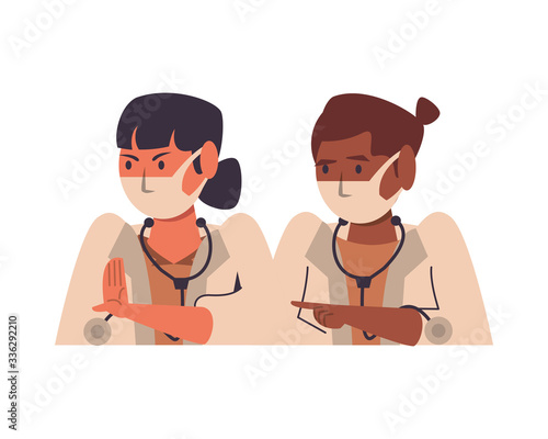 interracial female doctors using face masks characters