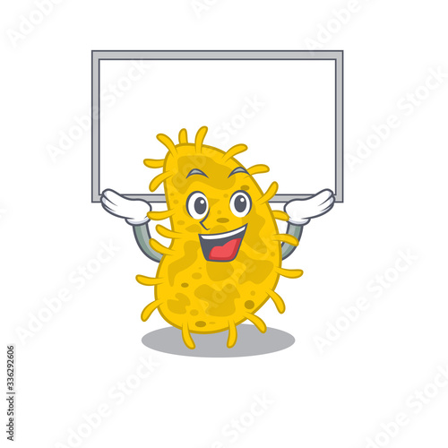 Mascot design of bacteria spirilla lift up a board