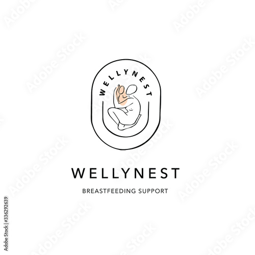 Maternity line logo. Mother and child illustration.
