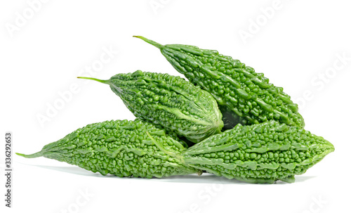 Bitter gourd or Bitter melon or Momordica charantia isolated on white background