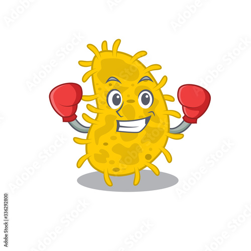 A sporty boxing athlete mascot design of bacteria spirilla with red boxing gloves