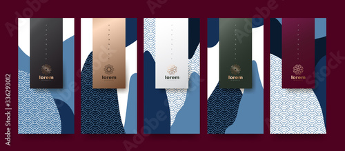 Vector set packaging templates japanese of nature luxury or premium products.logo design with trendy linear style.voucher, flyer, brochure,wallpaper.Menu book cover japan style vector illustration.