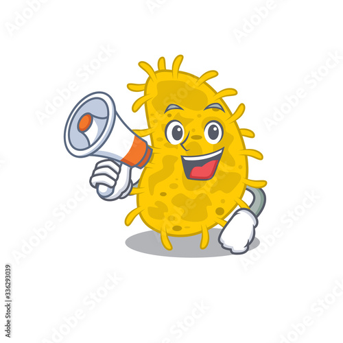 Cartoon character of bacteria spirilla having a megaphone