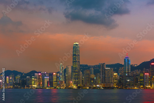 Skyline of Hong Kong city under sunset