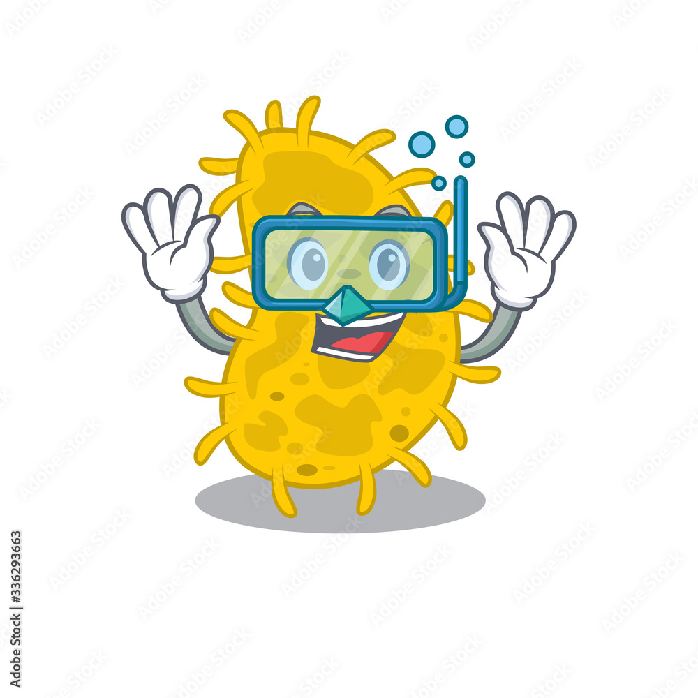 Bacteria spirilla mascot design concept wearing diving glasses