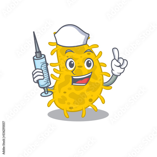 A nice nurse of bacteria spirilla mascot design concept with a syringe