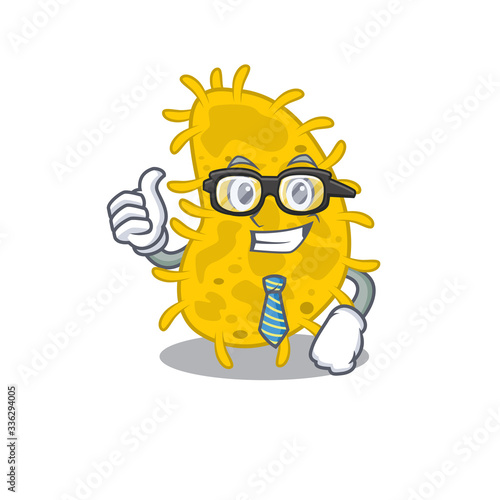 An elegant bacteria spirilla Businessman mascot design wearing glasses and tie