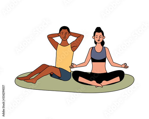 interracial couple athlete practicing exercise characters