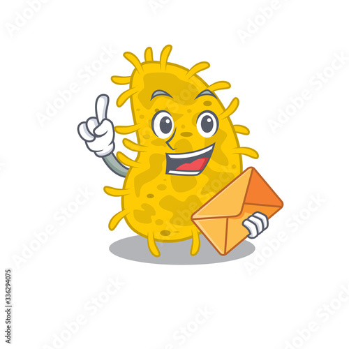 Happy bacteria spirilla mascot design concept with brown envelope
