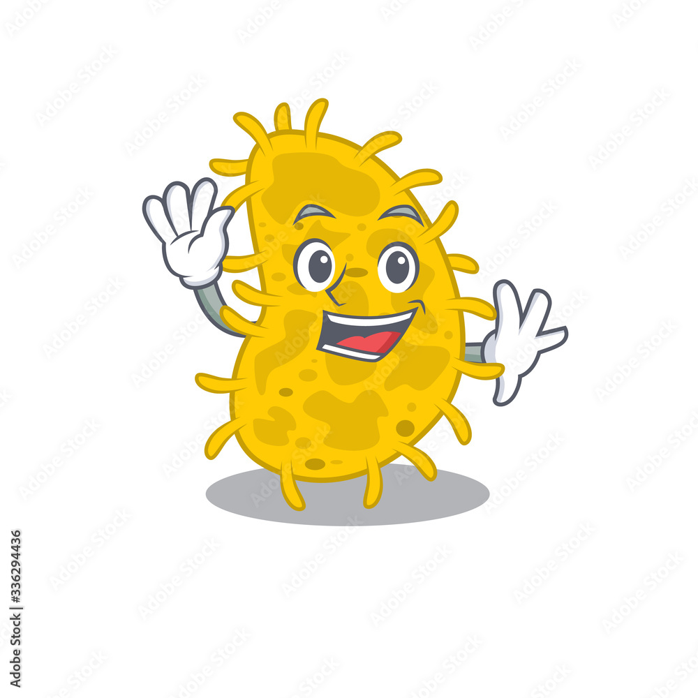 A charismatic bacteria spirilla mascot design style smiling and waving hand