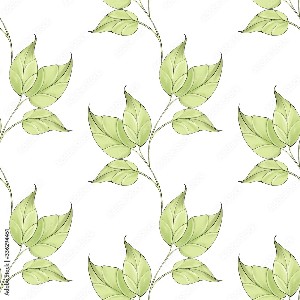 Seamless leaf pattern. Background with green branches Seamless leaf pattern. Background with green branches