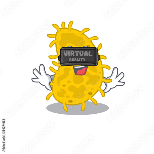 Cartoon design style of bacteria spirilla with modern Virtual Reality headset