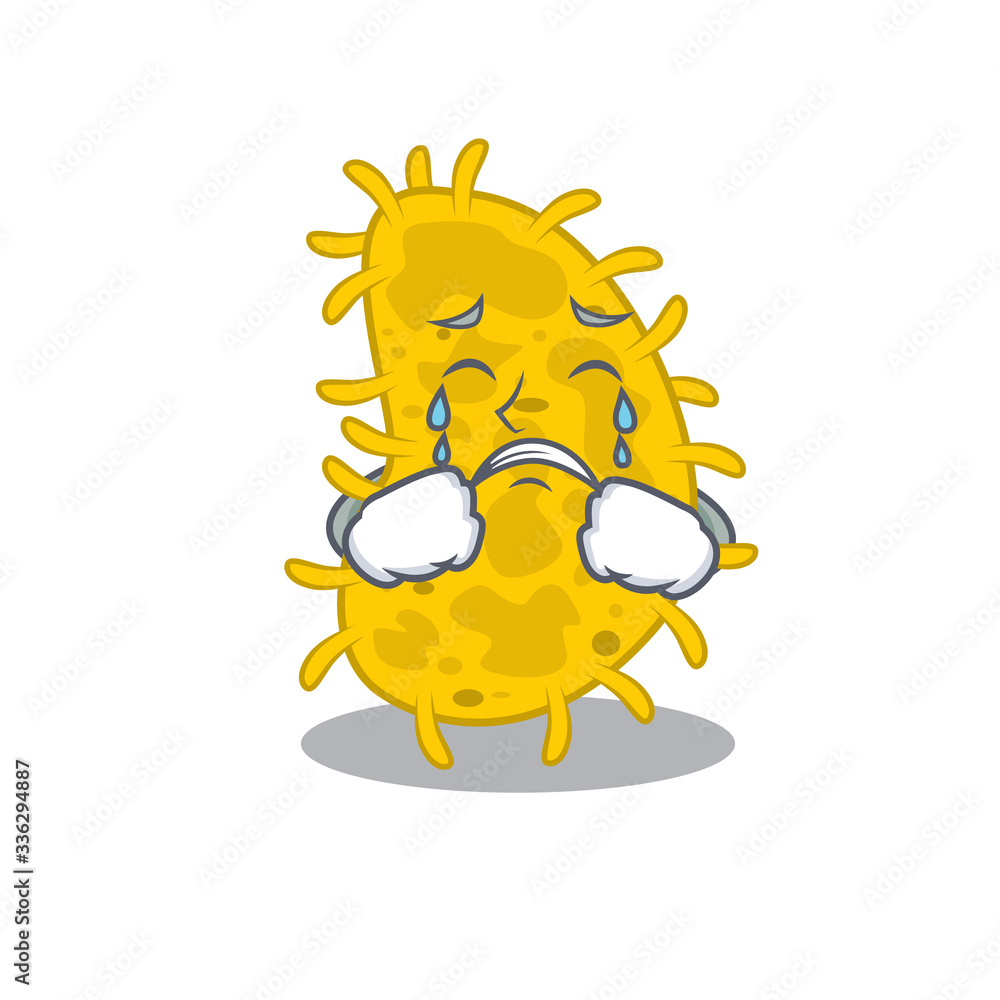 Cartoon character design of bacteria spirilla with a crying face