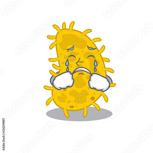 Cartoon character design of bacteria spirilla with a crying face