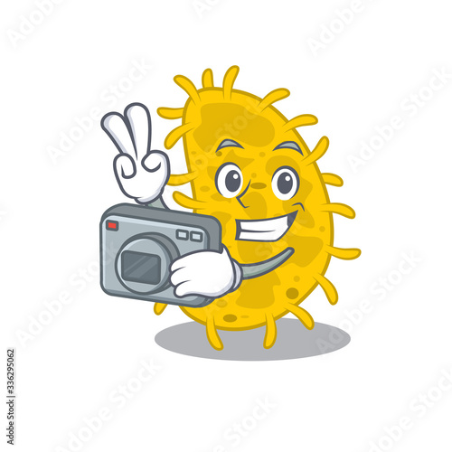 Bacteria spirilla mascot design as a professional photographer working with camera