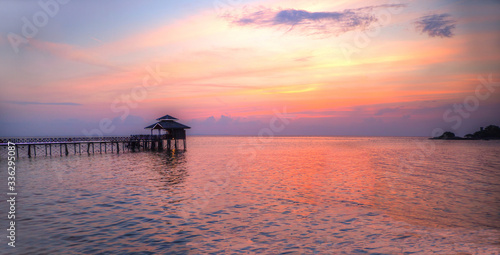 Panorama of Romantic Tropical Sunset on Bintan Island, Indonesia