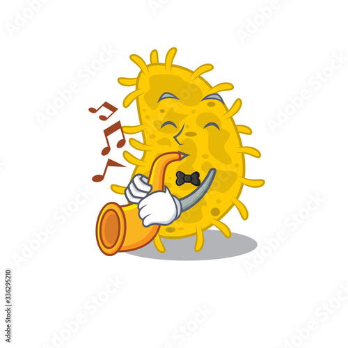 Talented musician of bacteria spirilla cartoon design playing a trumpet