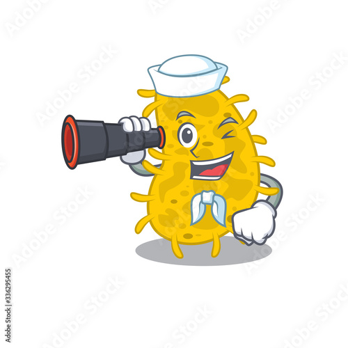 A cartoon icon of bacteria spirilla Sailor with binocular