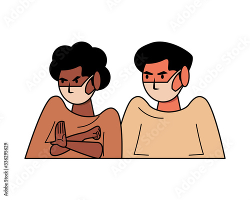 interracial couple using face masks characters