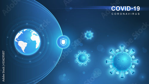 Coronavirus COVID-19. Coronavirus outbreak and coronaviruses influenza background. COVID-19 Virus. Virus attack on earth. Vector Illustration.