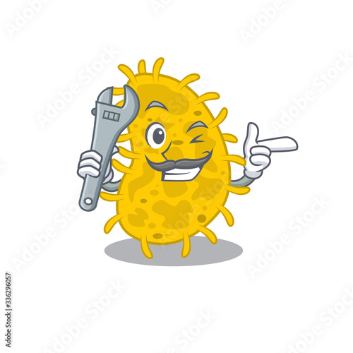 A picture of bacteria spirilla mechanic mascot design concept