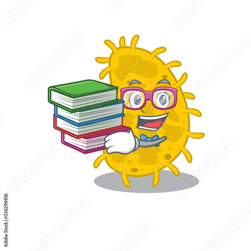 A diligent student in bacteria spirilla mascot design concept with books