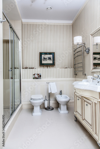 interior of hotel white modern bathroom