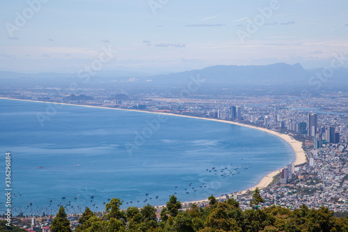 Vietnamese landscape, beautiful view from top of a mountain on the bay of Danang, view from the sea from the top