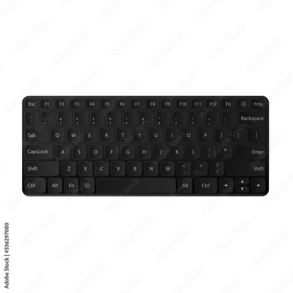 The black keyboard. Modern keyboard isolated on a white background. Realistic vector illustration. The black keyboard. Modern keyboard isolated on a white background. Realistic vector illustration.