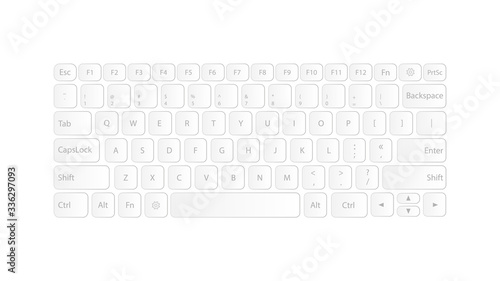White keyboard layout. The layout of the keyboard buttons. Isolated vector illustration.