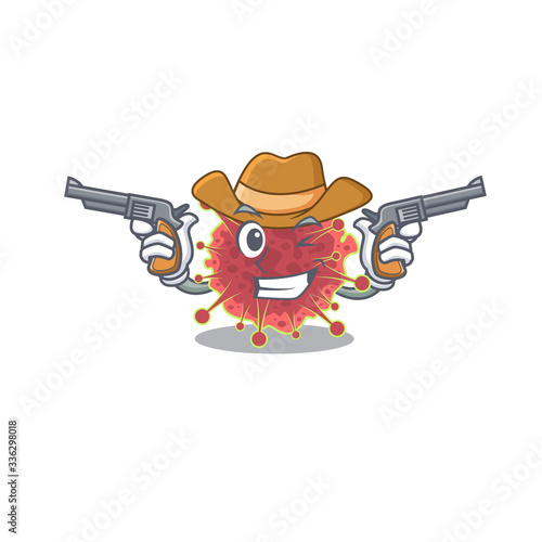 Cute handsome cowboy of coronaviridae cartoon character with guns