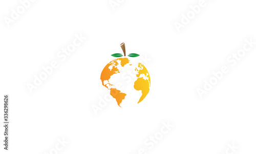 a combination of citrus fruit and globe, forming an orange logo in the world.