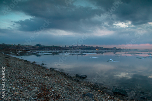 Wallpaper Mural Sunset over the city by the sea Torontodigital.ca