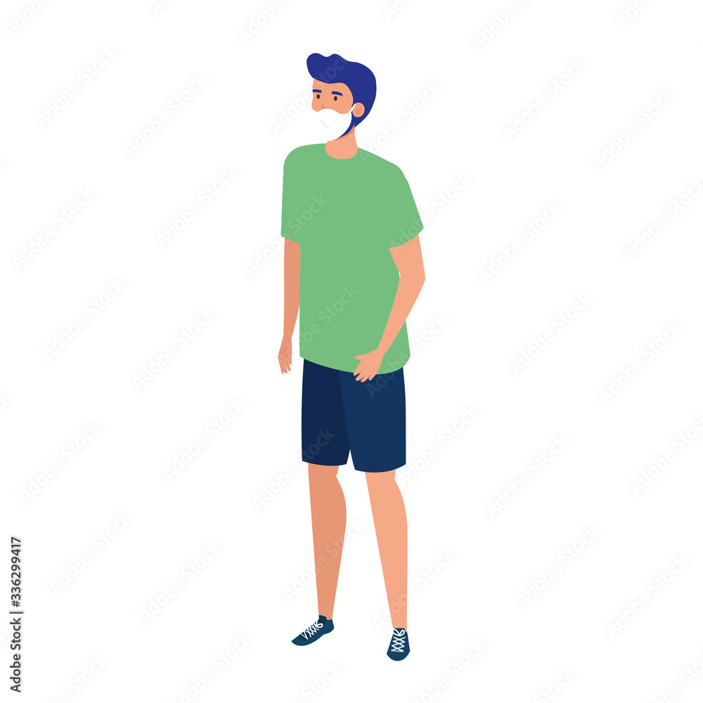 young man with face mask isolated icon vector illustration design