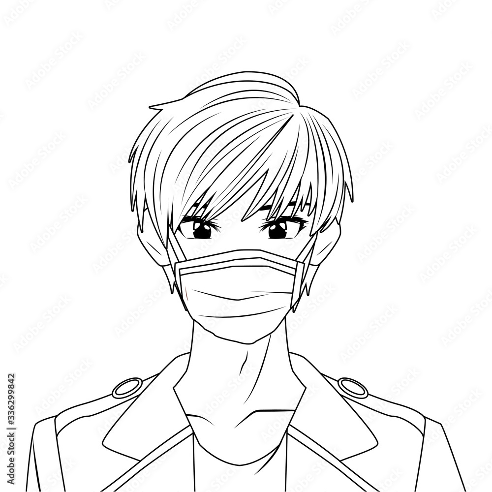 young man using face mask anime character