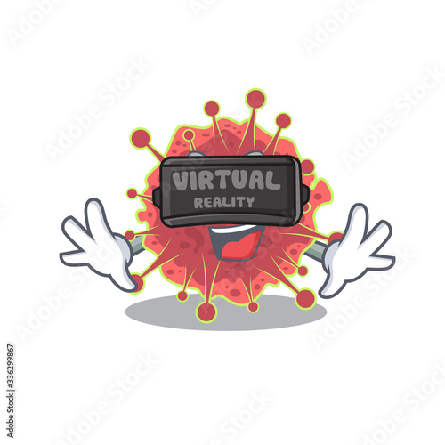 Cartoon design style of coronaviridae with modern Virtual Reality headset