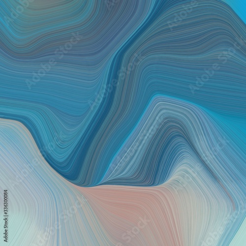 elegant landscape orientation graphic with waves. smooth swirl waves background illustration with teal blue, dark gray and corn flower blue color © Eigens
