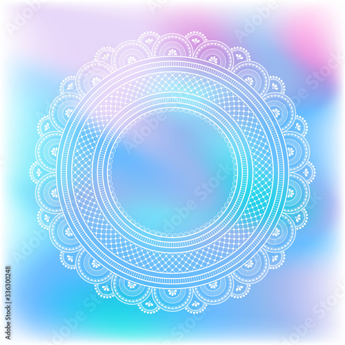 Blurred pastel background with decorative pattern in ethnic oriental style on for greeting card, invitation or announcement