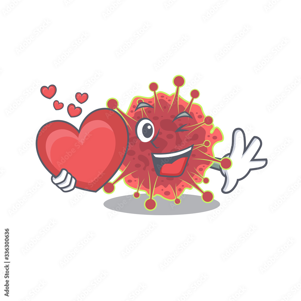 A sweet coronaviridae cartoon character style with a heart A sweet coronaviridae cartoon character style with a heart